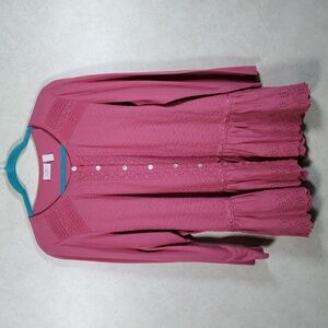 01120 LOGO Lavish mauve pink embroidered and knit button front L/S shirt M